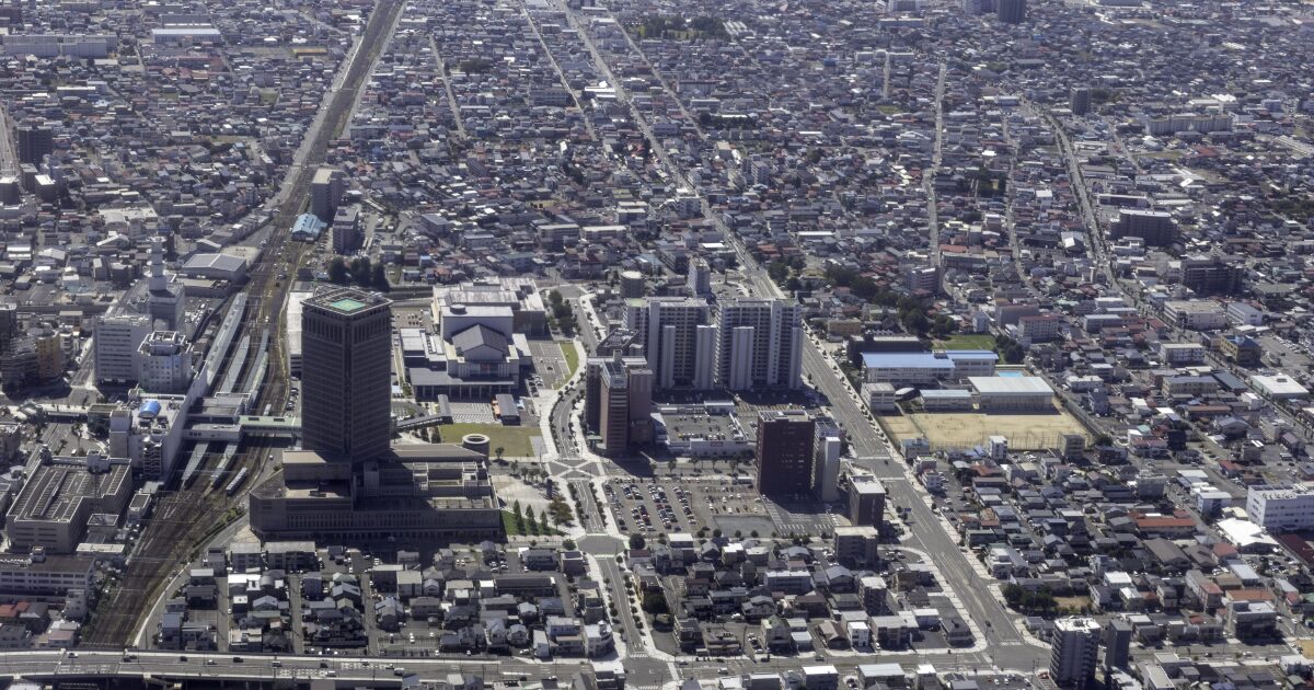 山形市中心部の空撮